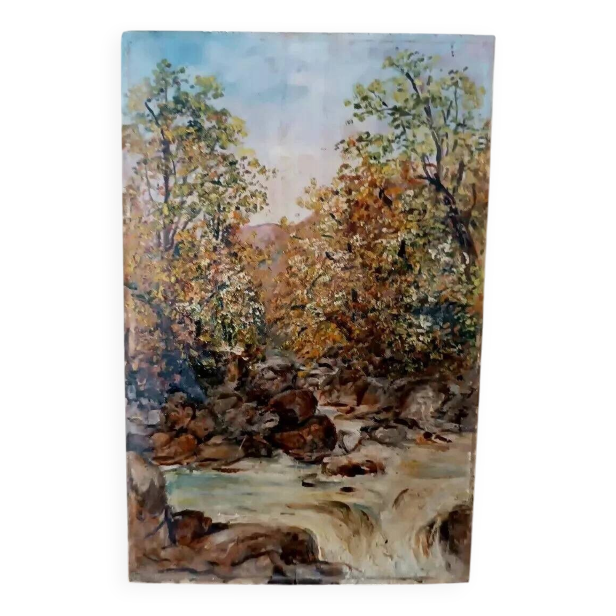 Old oil painting on tablet landscape early 20th century