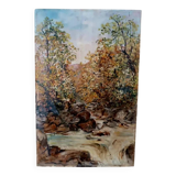 Ancienne peinture à l'huile sur tablette paysage début 20e siècle
