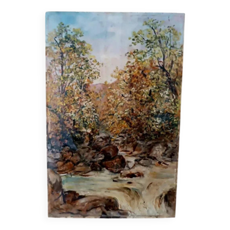 Ancienne peinture à l'huile sur tablette paysage début 20e siècle