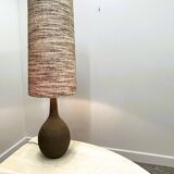 Vintage XL ceramic floor lamp with textured wool shade, 1970s. France