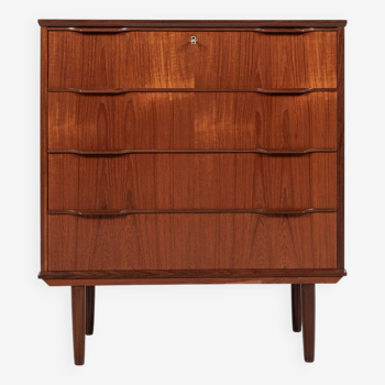 Midcentury Danish chest of 4 drawers in teak 1960s - long drawer handle with 2 handles