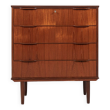 Commode danoise vintage à 4 tiroirs en teck 1960 - longue poignée de tiroir avec 2 poignées