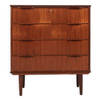 Midcentury Danish chest of 4 drawers in teak 1960s - long drawer handle with 2 handles