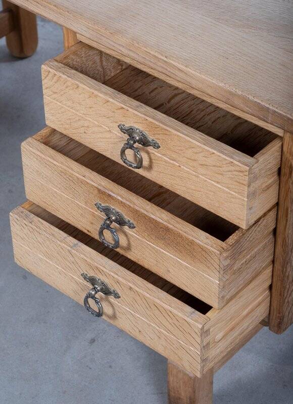 Brutalist Oak Desk by Henning Kjærnulf, Denmark, 1960s
