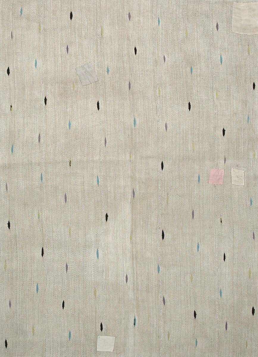 Tapis Kilim Minimaliste Beige Naturel à Motifs Ethniques, 164x225 Cm