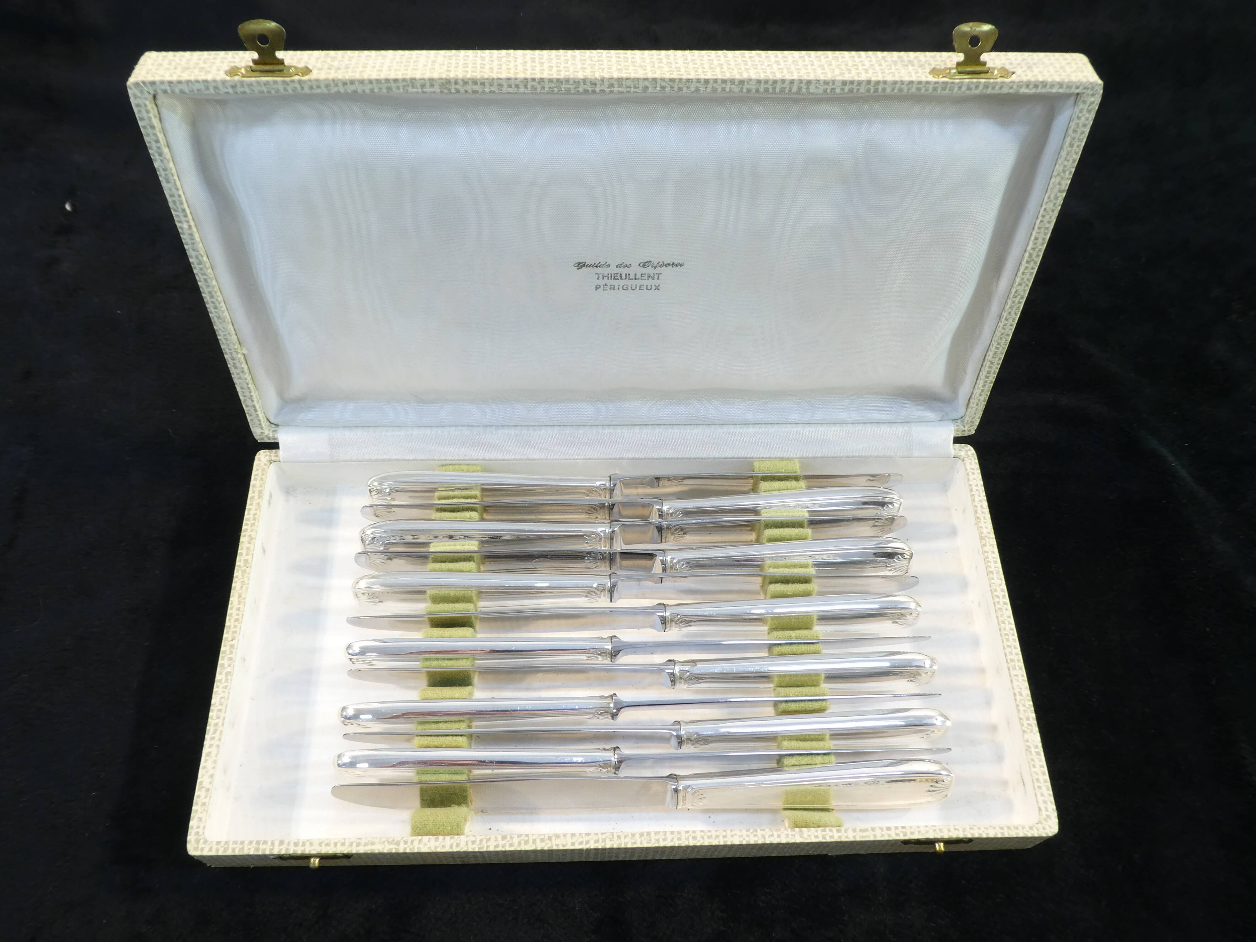 Box 12 knives entremet dessert silver metal cheese