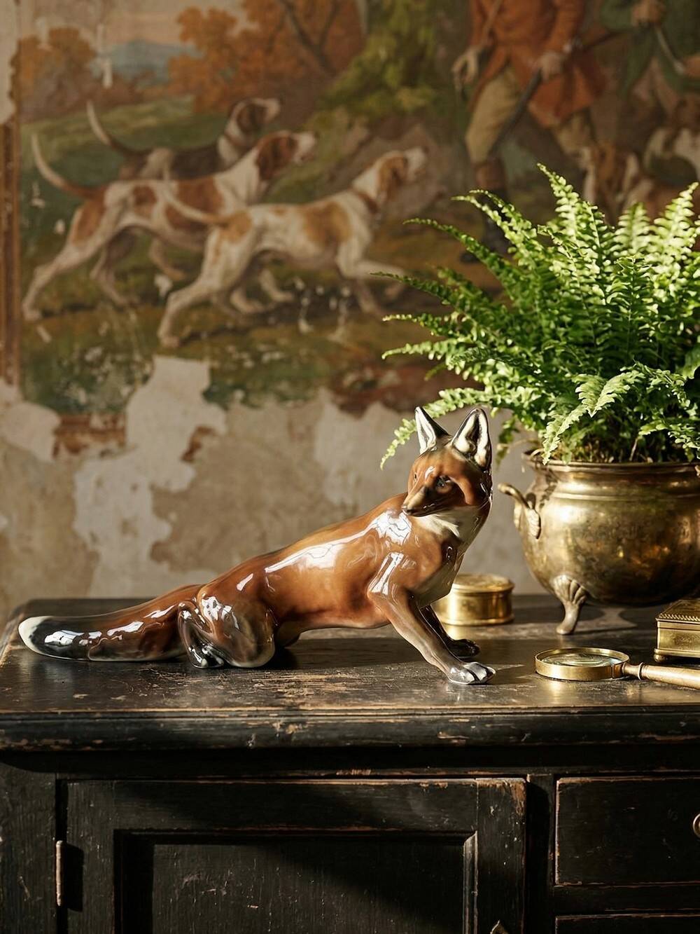 Large ceramic fox from St Clément, after Kraner, 1930s-50s.