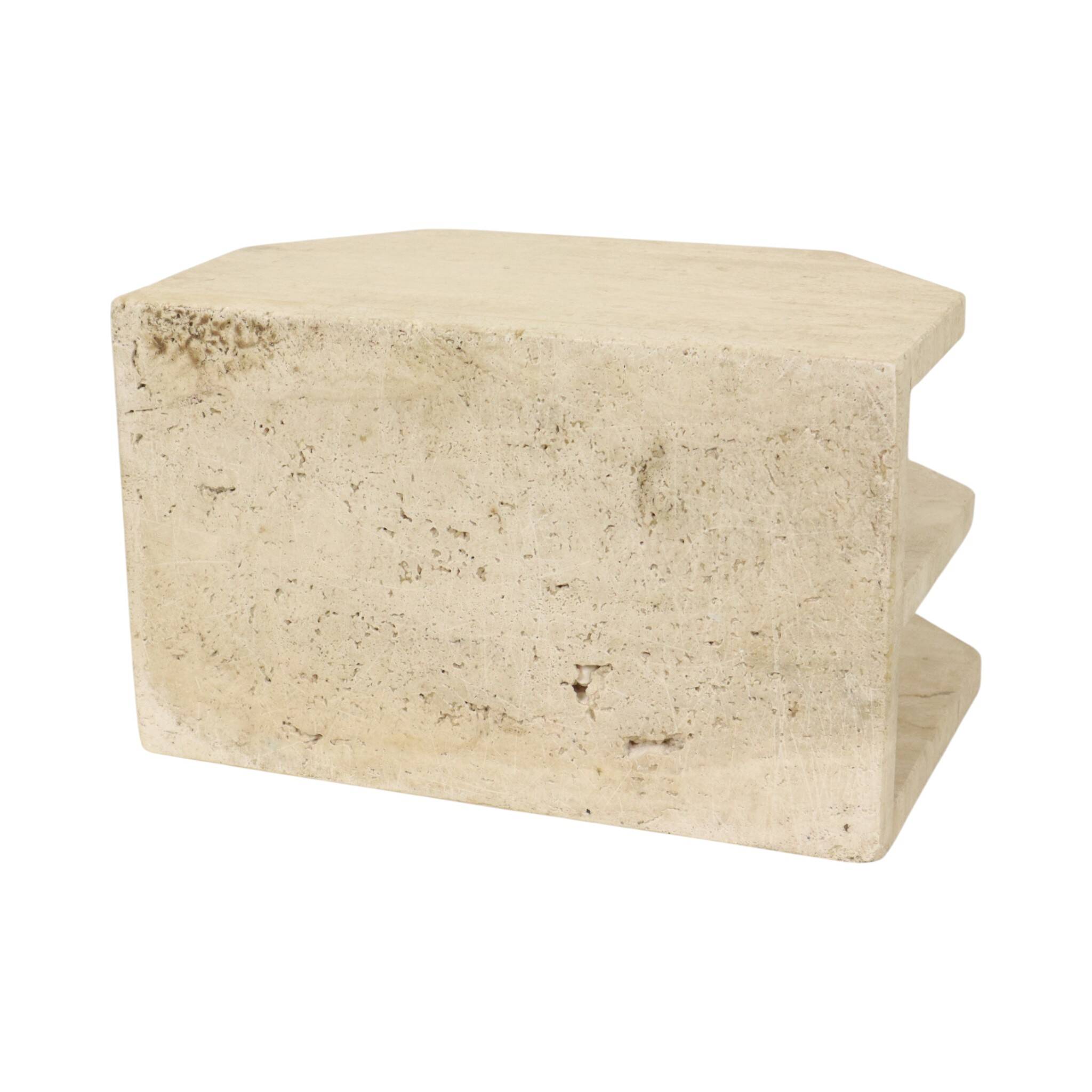 Vintage Travertine Natural Stone Magazine Rack – 1970s