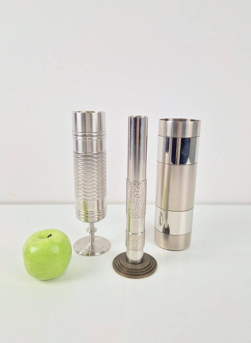 Brutalist Sculptural Metal and Brass Vases from BMF, Germany, 1960s, Set of 3