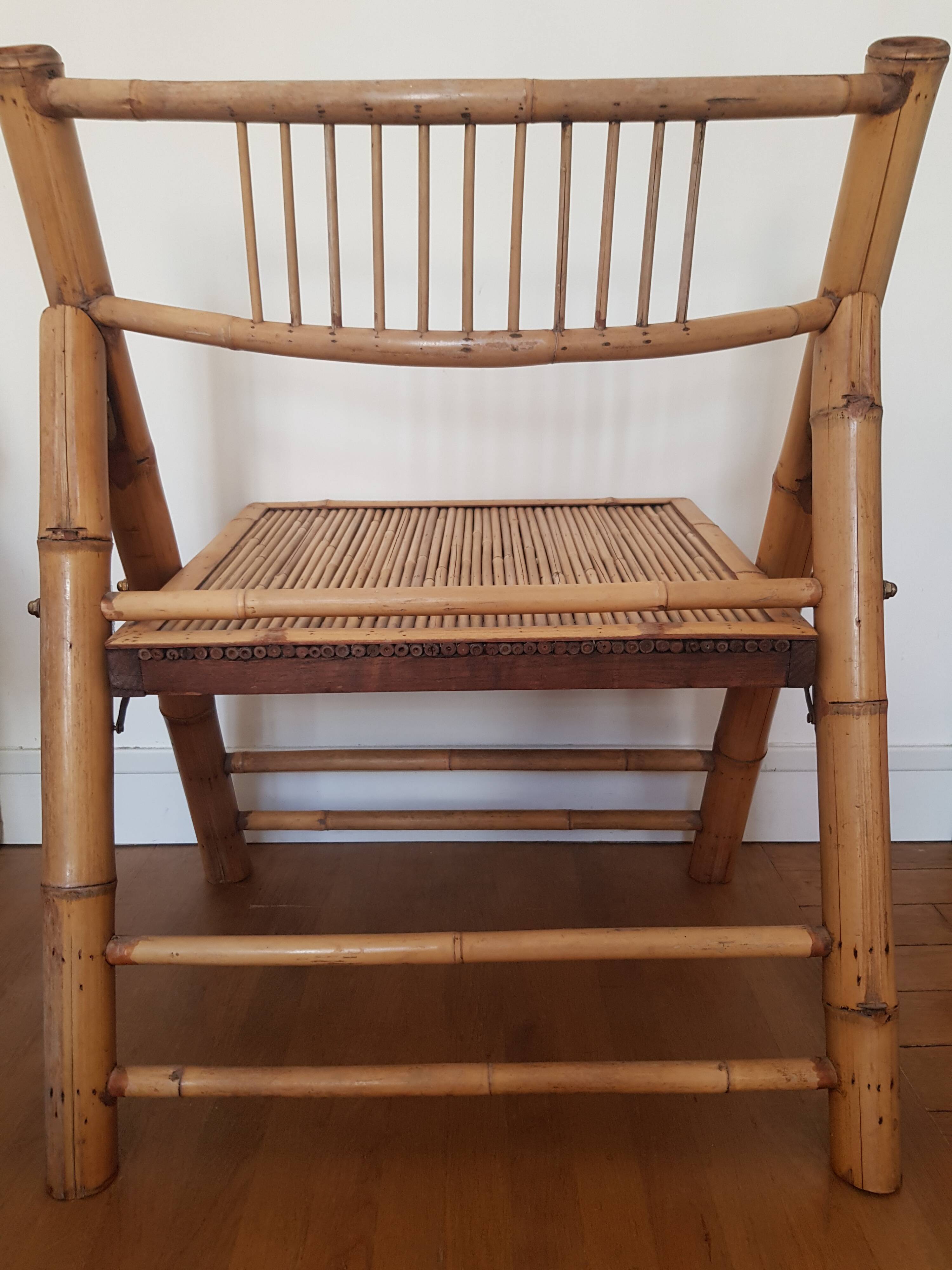 Bamboo and rattan folding chair