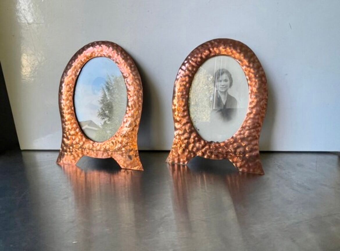 Pair of art nouveau copper metal photo frames