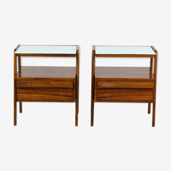 Mid-Century Nightstands with Blue Glass Tops from Jitona, 1960s, Set of 2