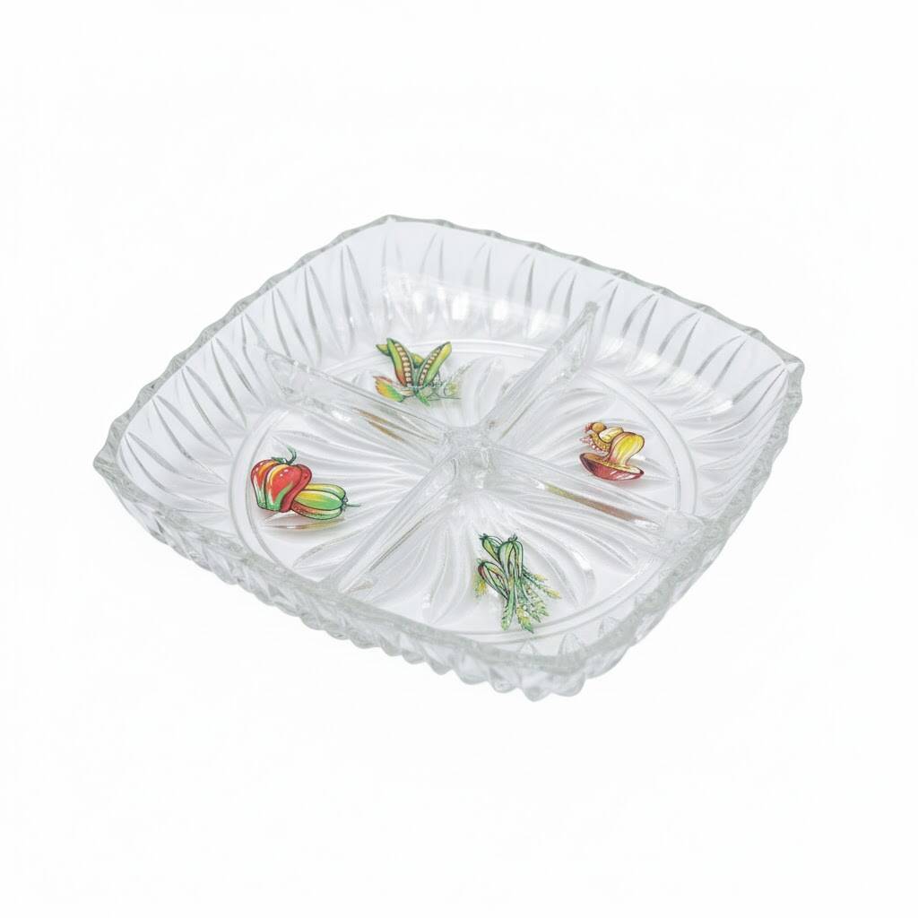 Plateau apéritif vintage en verre compartimenté années 1950