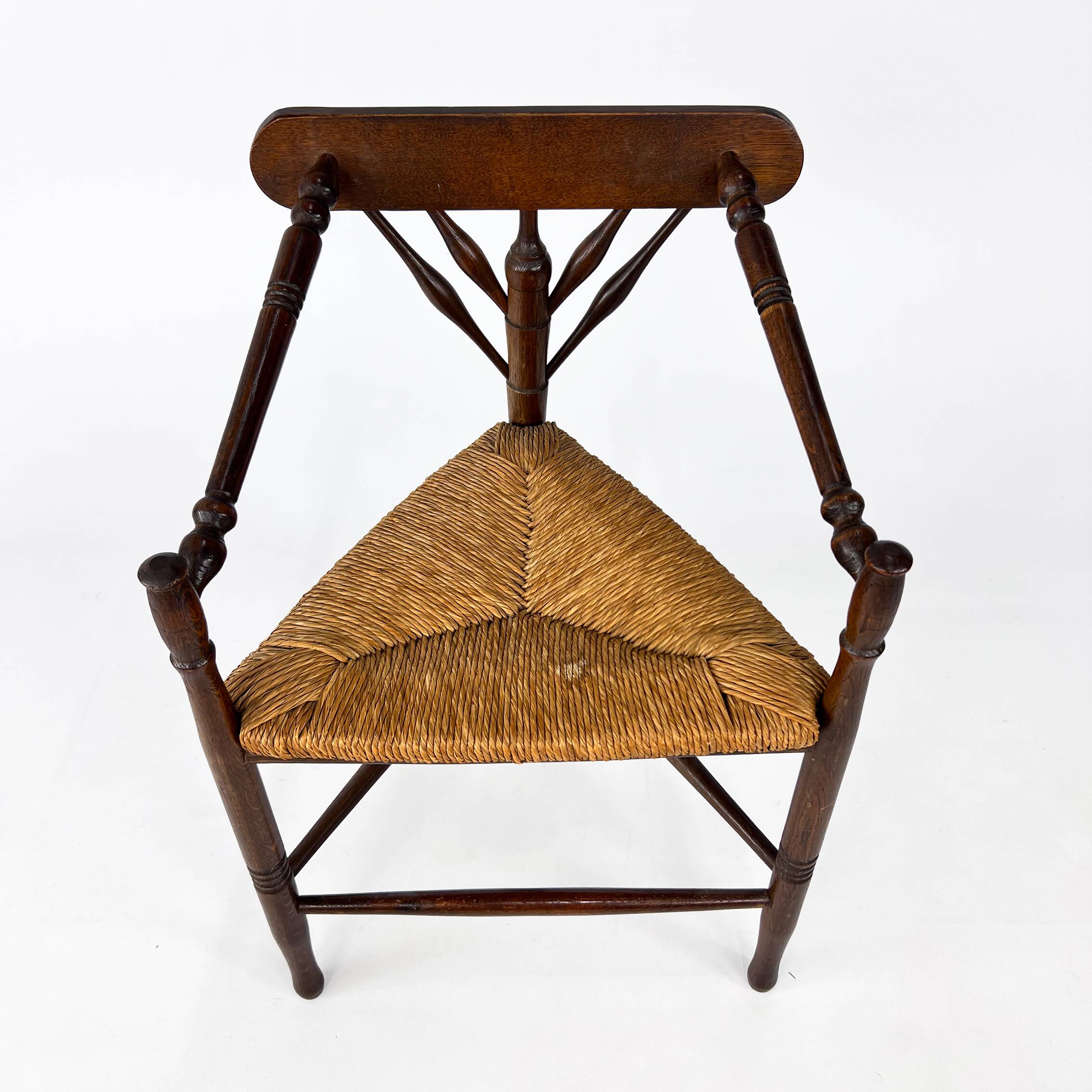 Dutch Antique Oak and Rush Chair, 1930s