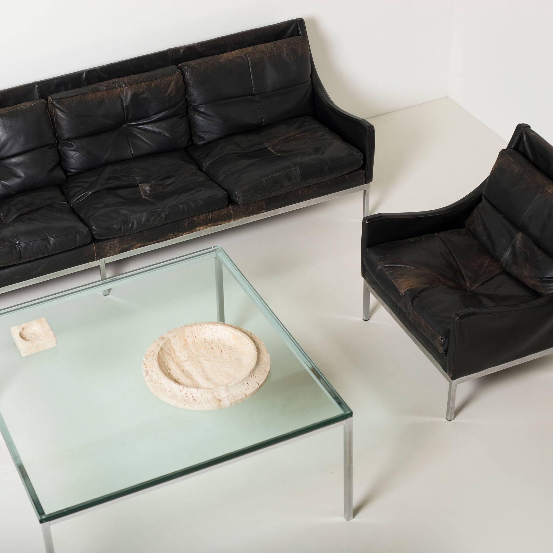 Modernist chrome and thick tempered glass coffe table, Germany, 1980s