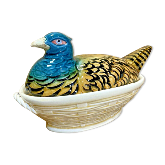 Superb large pheasant terrine faience of sarreguemines xixeme, perfect condition