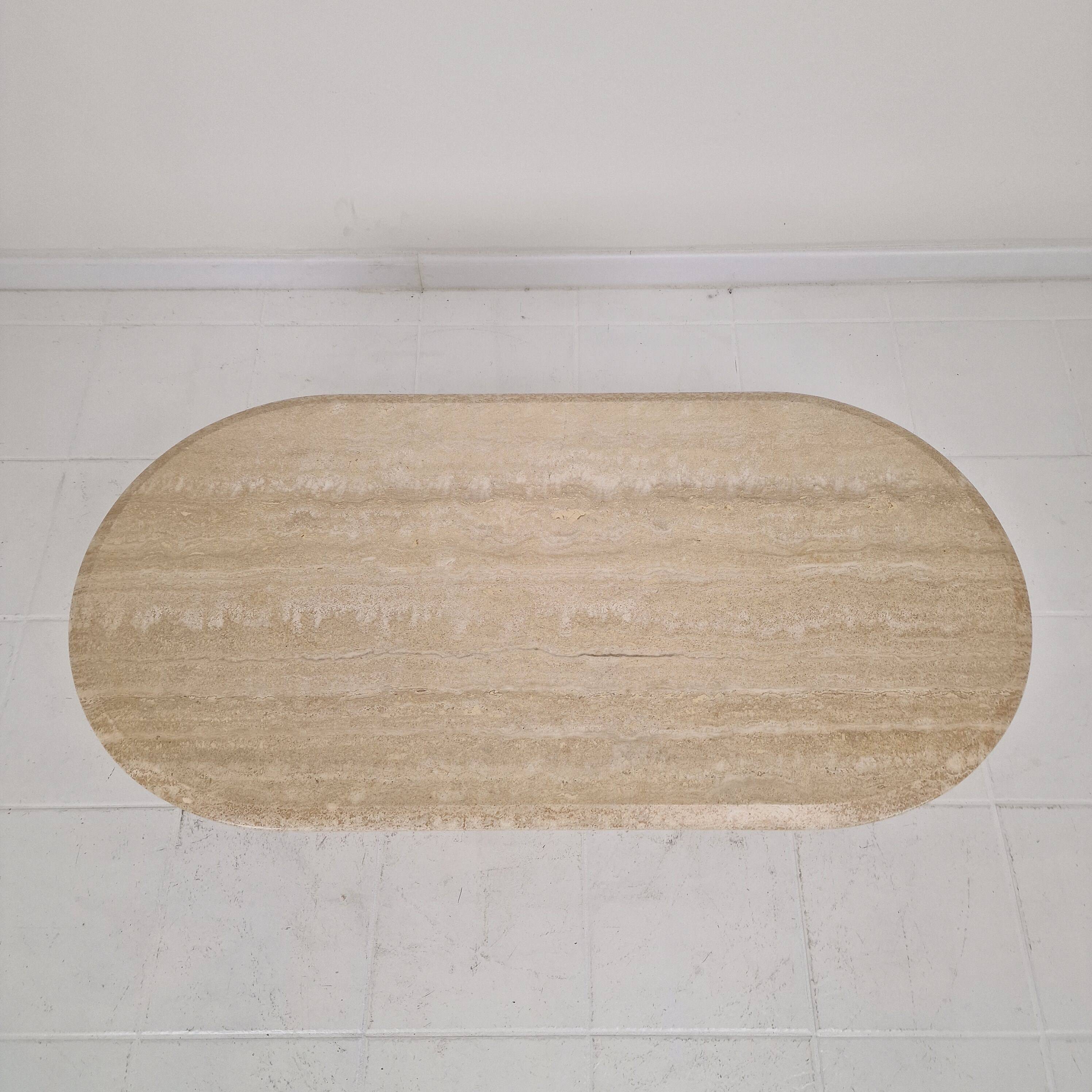 Italian Oval Travertine Coffee Table – Natural Elegance with Sculptural Sty