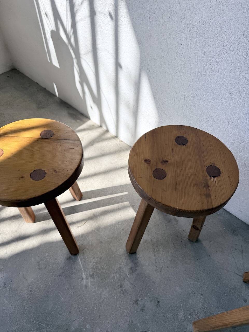 Set of 4 tripod stools from the 1950s.