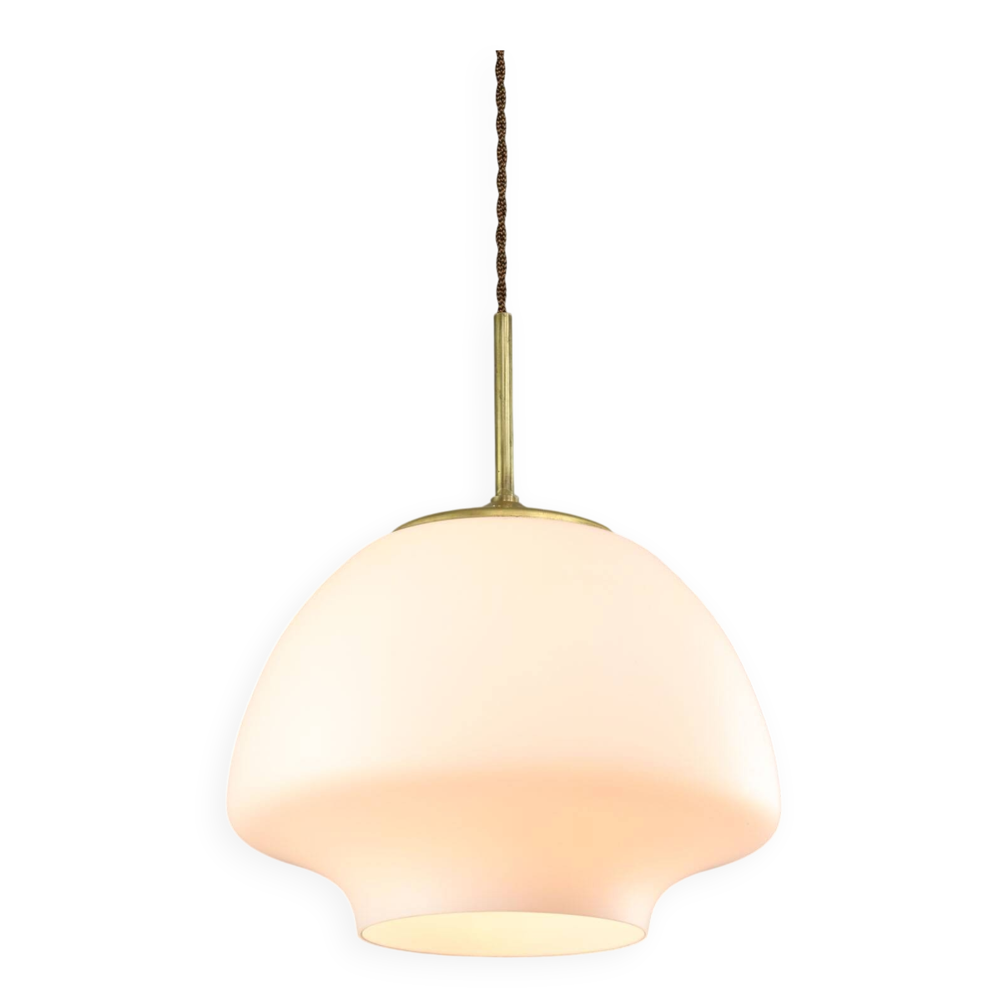 Mid-Century Modern Italian Opaline Glass and Brass Pendant Lamp