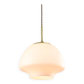 Mid-Century Modern Italian Opaline Glass and Brass Pendant Lamp
