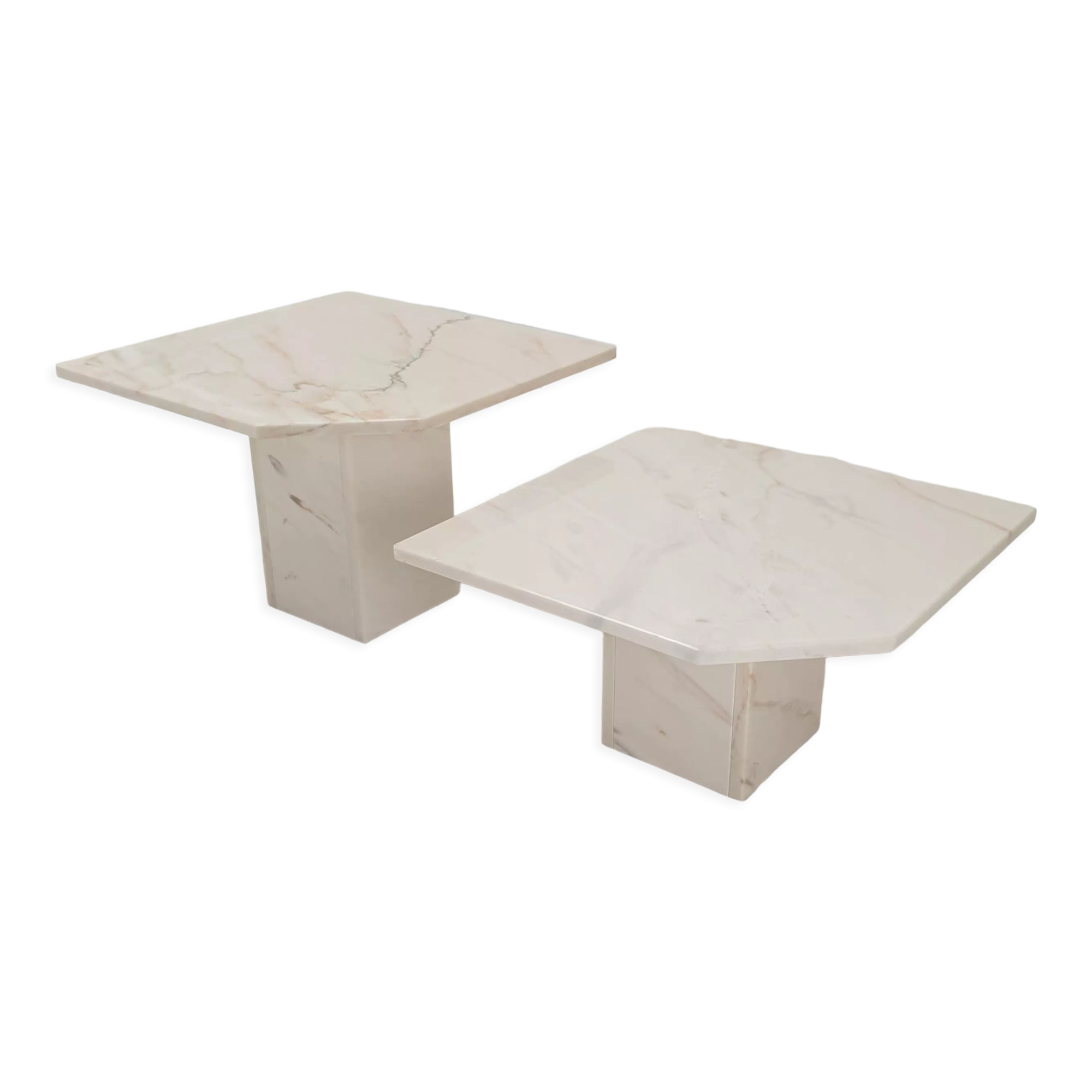 Set of 2 italian marble side tables, 1980's