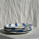 3 large Italian plates with blue stripes and lemons pattern
