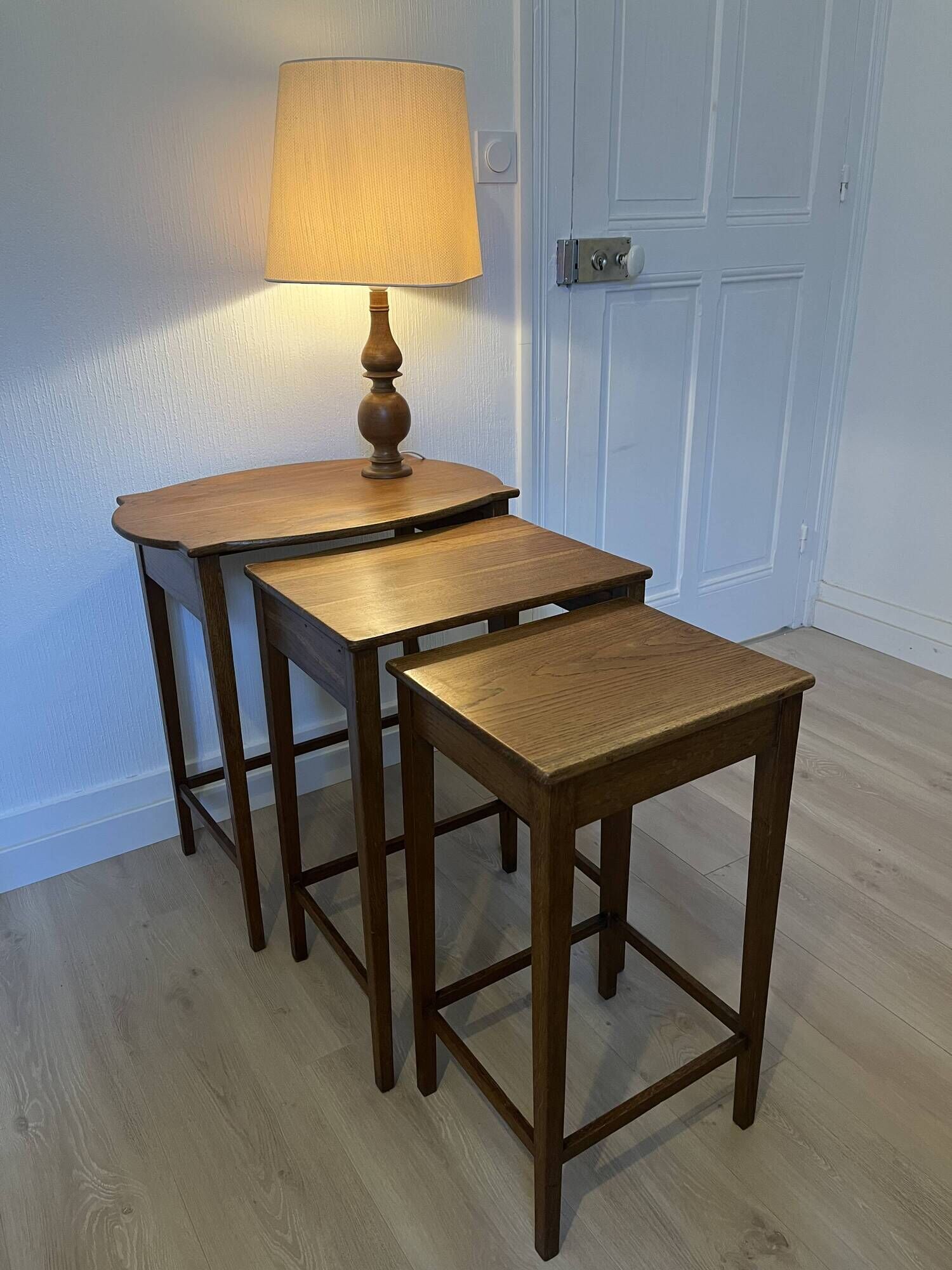 Vintage 1960s nesting tables in solid oak.