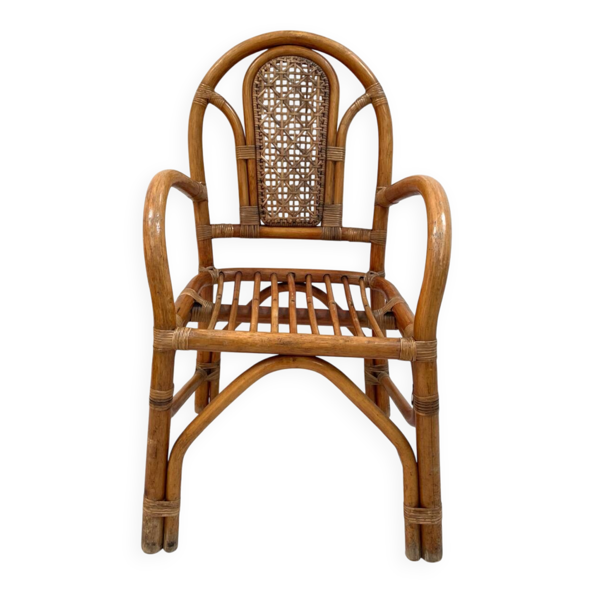 Vintage rattan and bamboo armchair from the 1970s.