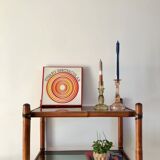 Large rattan shelf, leather strips and smoked glass 70s-80s