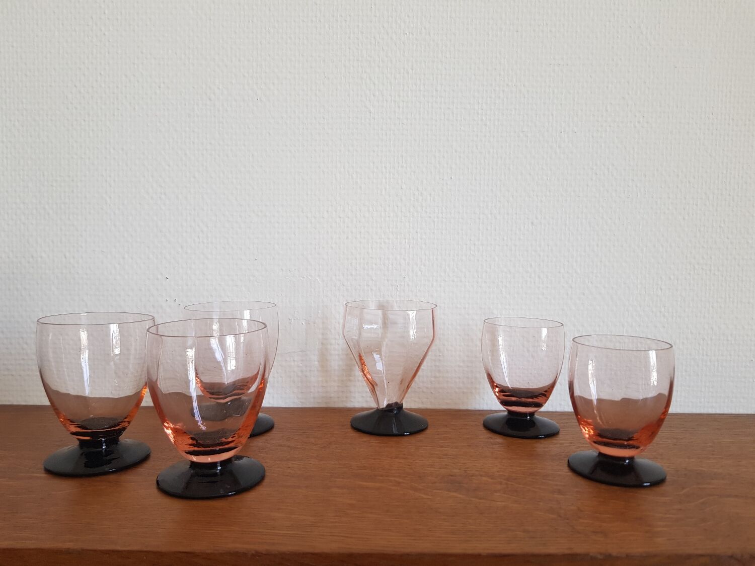 Set of 6 two-tone old art deco glasses