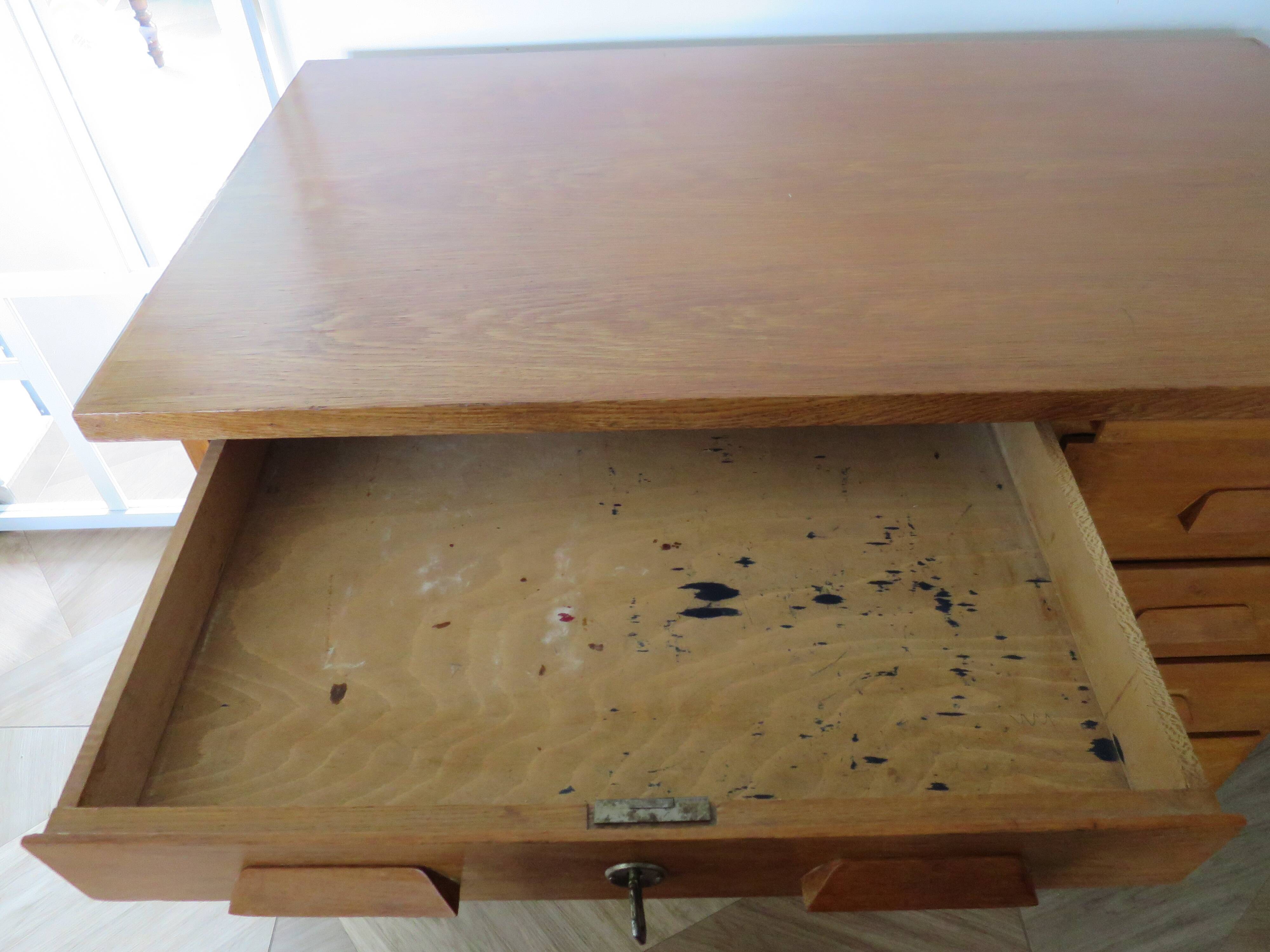 Vintage modernist desk - 5 drawers - shelf - 1950s - closure mechanism
