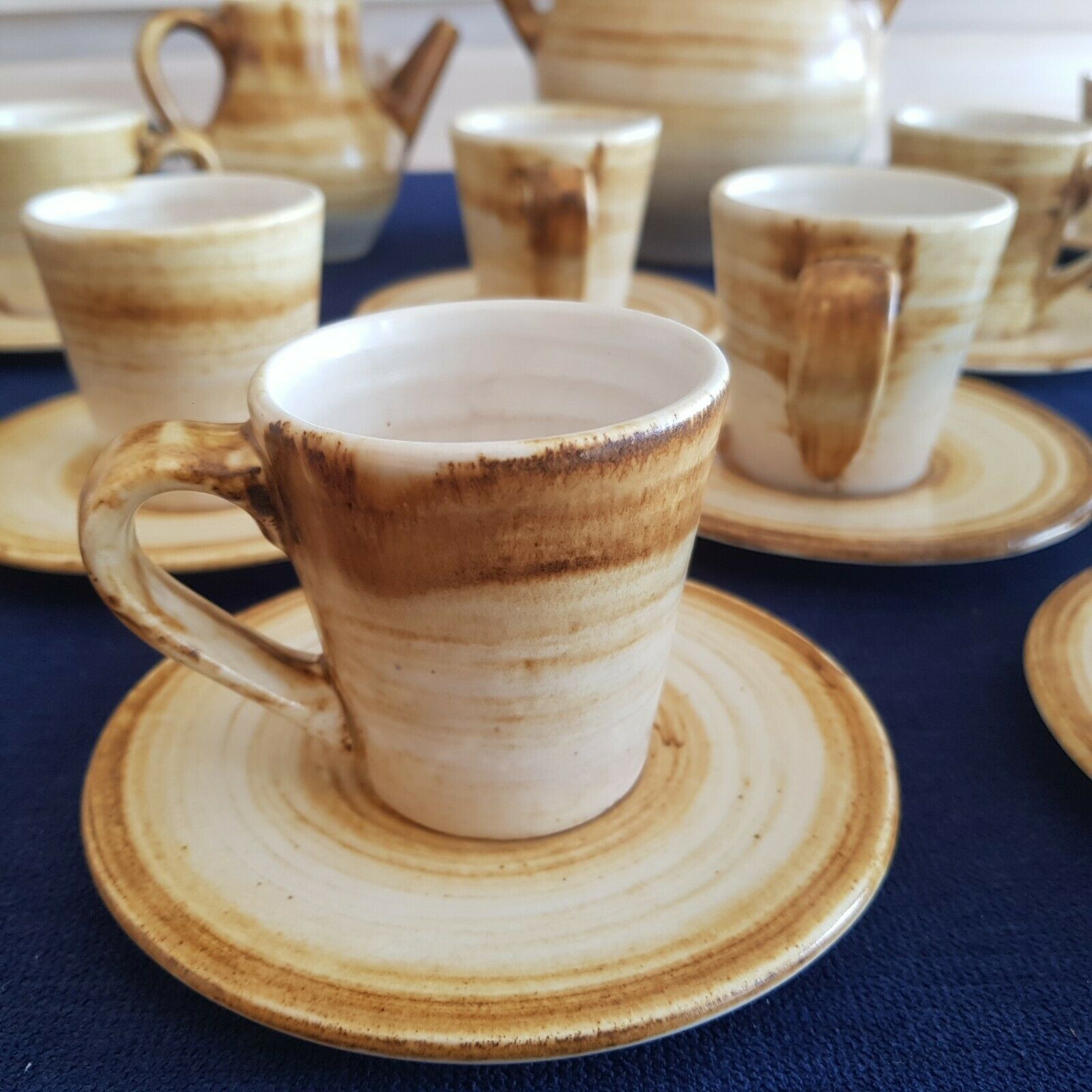 Coffee service 10 people Longchamp ceramic ceramic vintage cracked