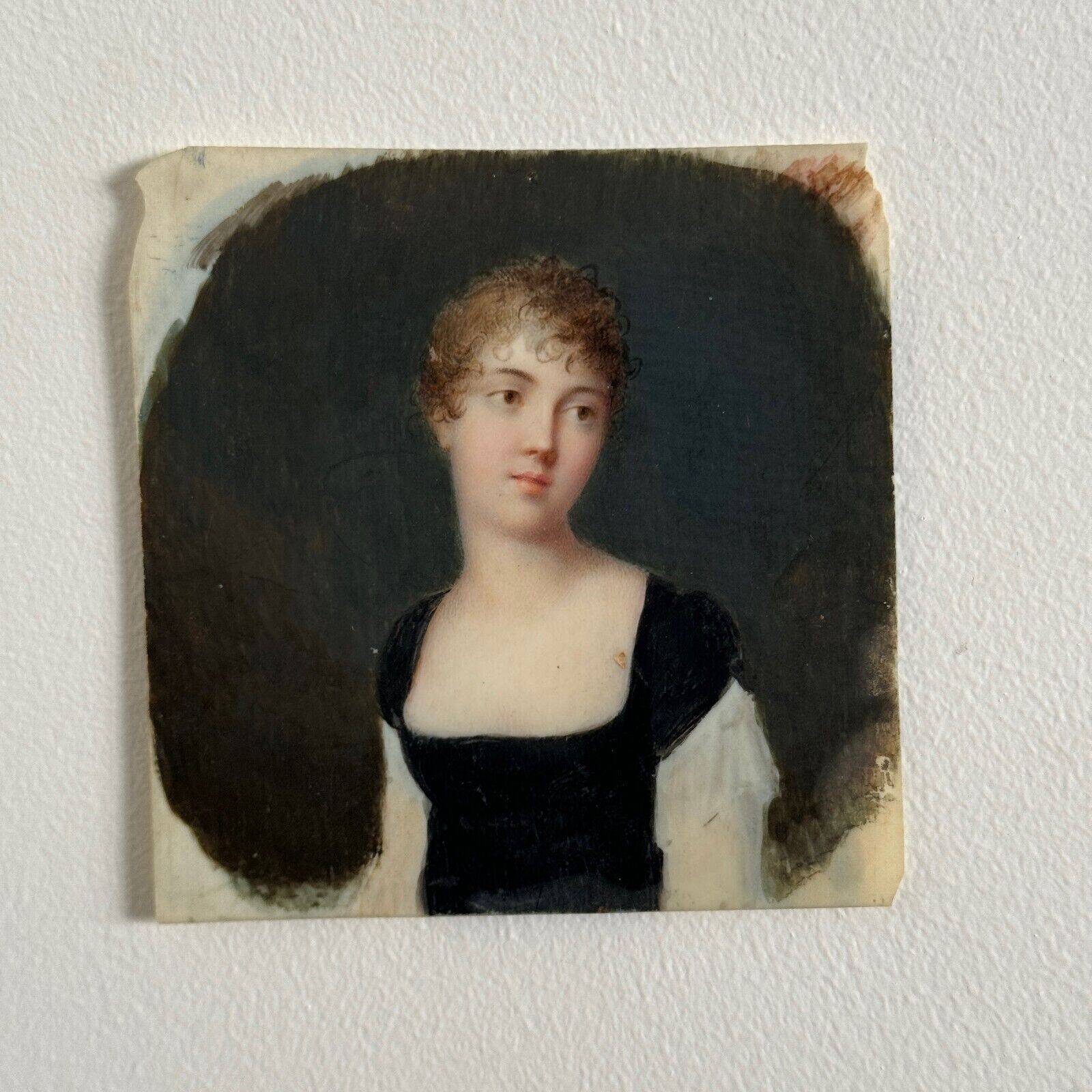 Miniature, early 19th century, hand-painted portrait of a woman
