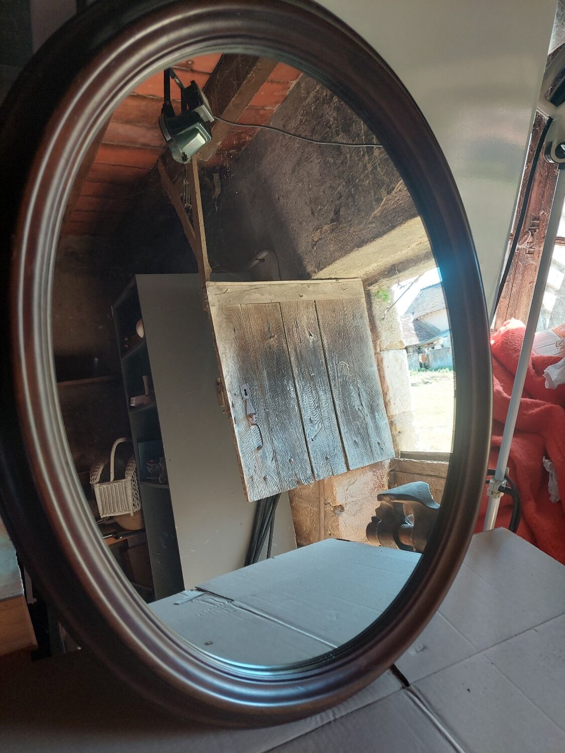 Oval oak mirror