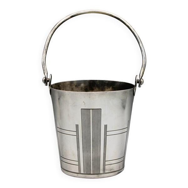 Ancien seau a glace champagne rafraichissoir art deco 1930 metal argente