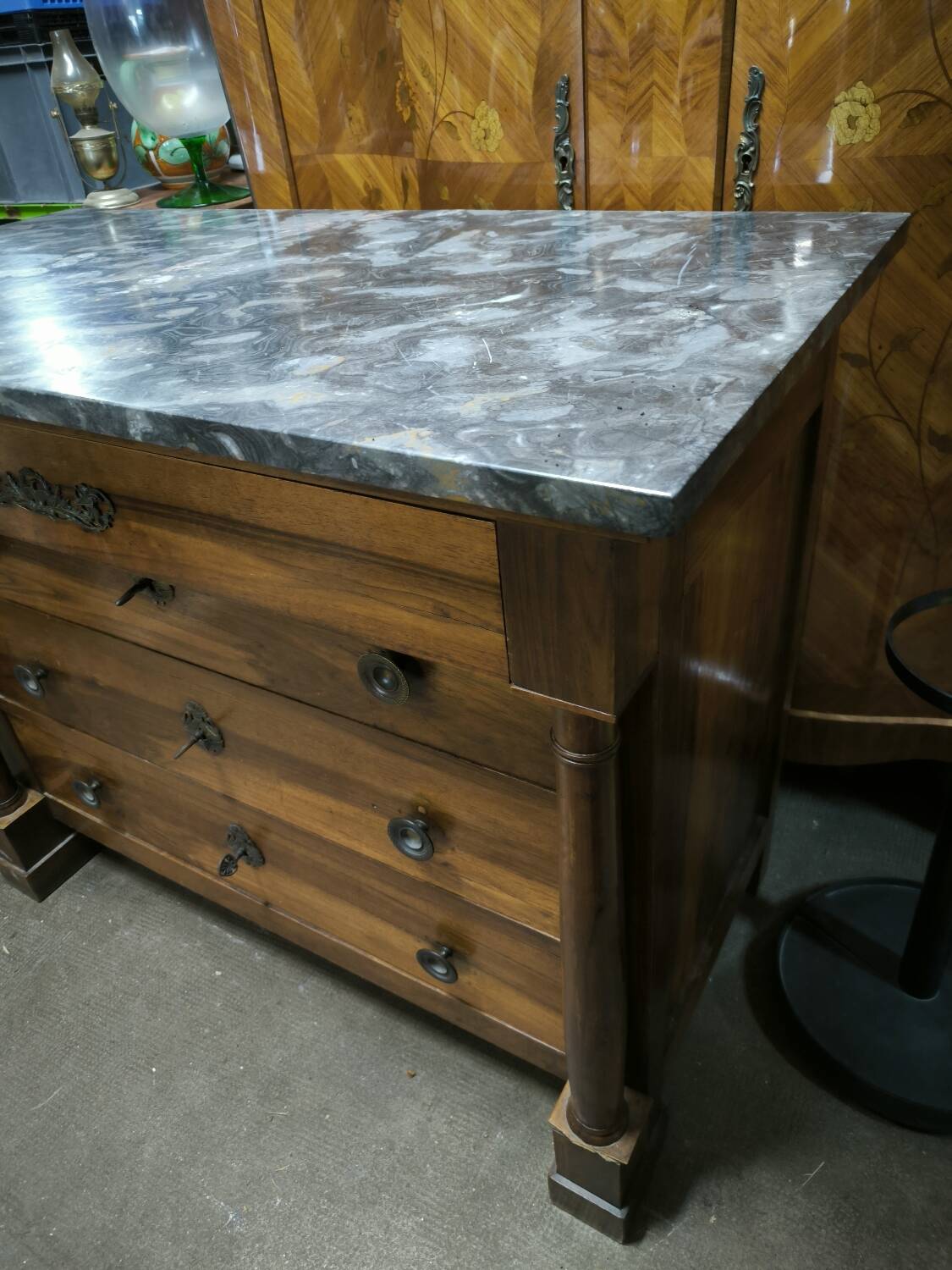 Empire period walnut chest of drawers