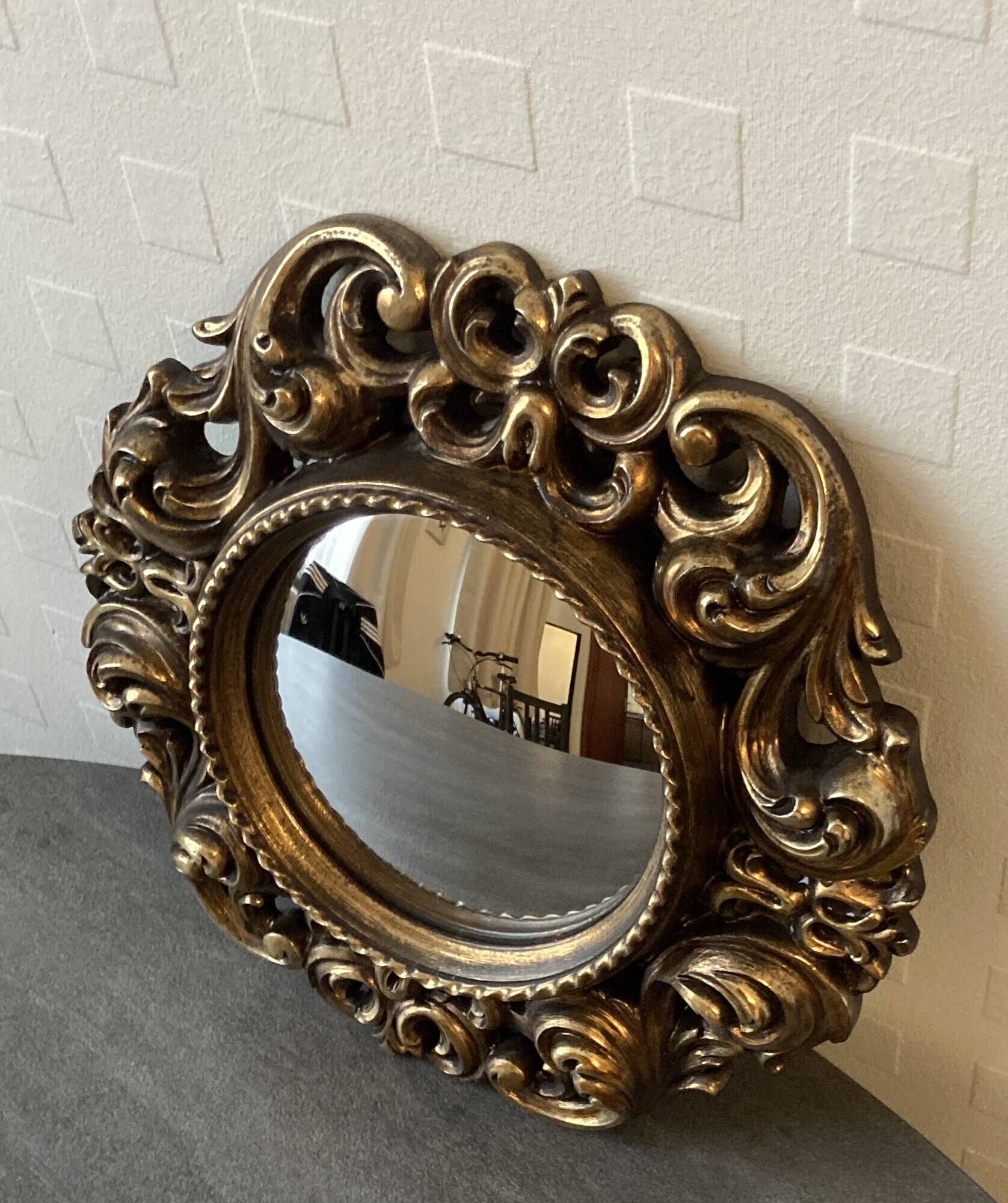 Vintage convex witch mirror – carved gilded wood – 1960s