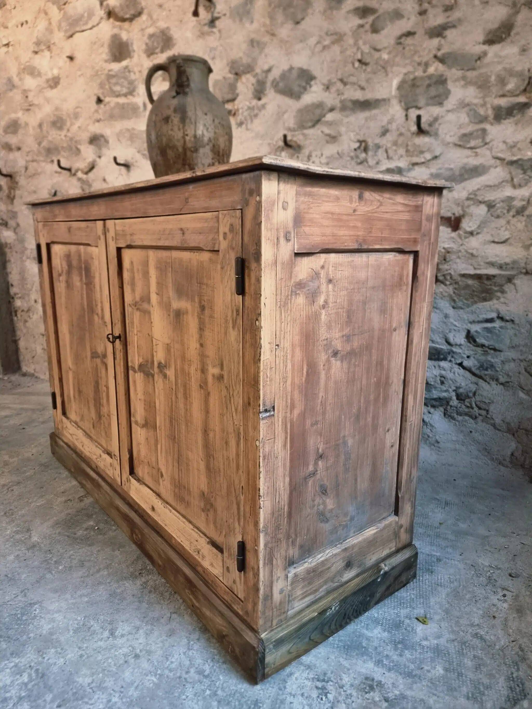 Antique French work cabinet in pine with two doors – rustic country style