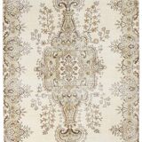 6x9 Ft Ecru-cream vintage rug, Floral design cream and brown rug.