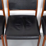 Set of 6 wooden Dining Chairs with black Leather, 1960