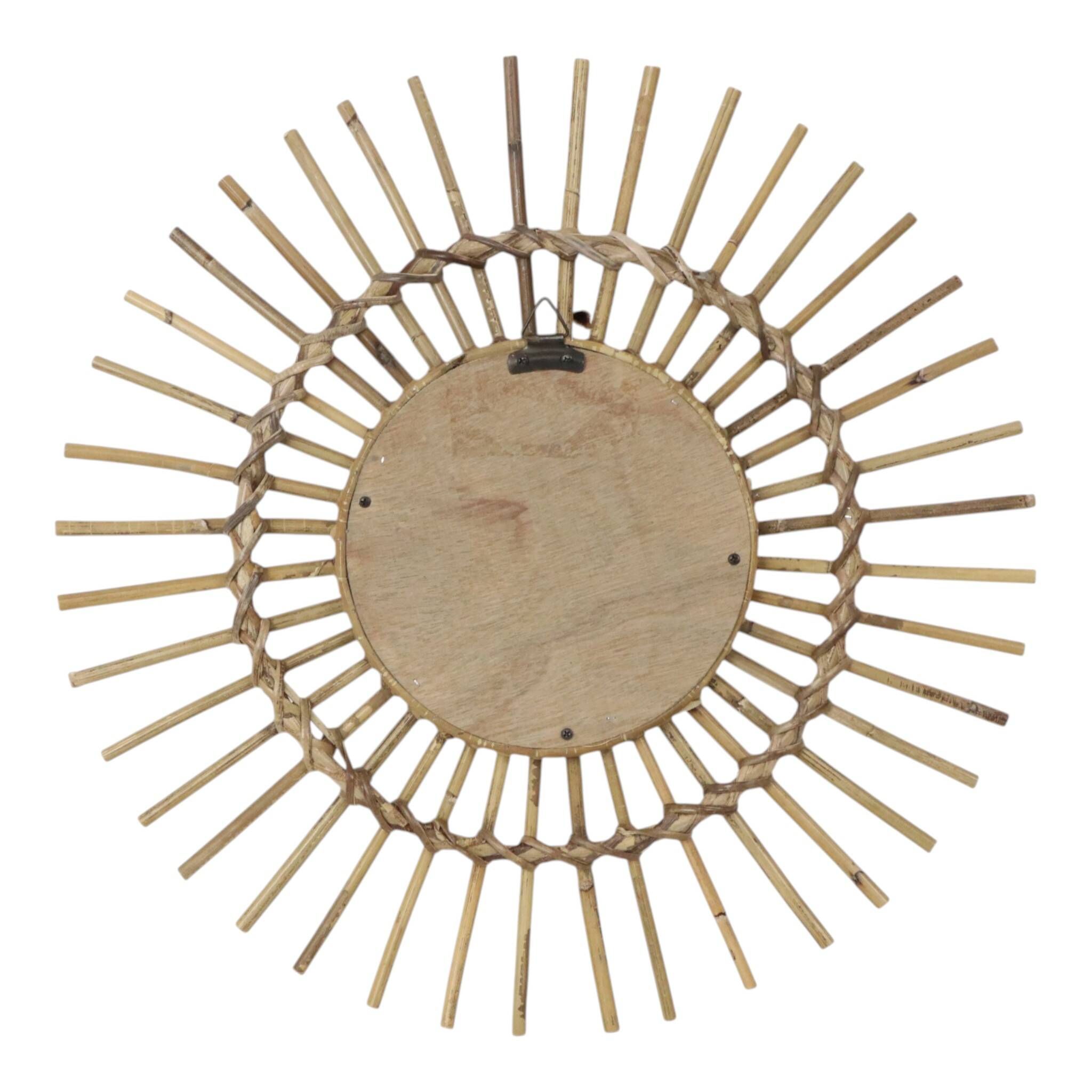 Miroir en rotin et bambou en forme de soleil du milieu du siècle, France, 58 cm