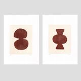 Duo of abstract paintings - dark terracotta - signed Eawy