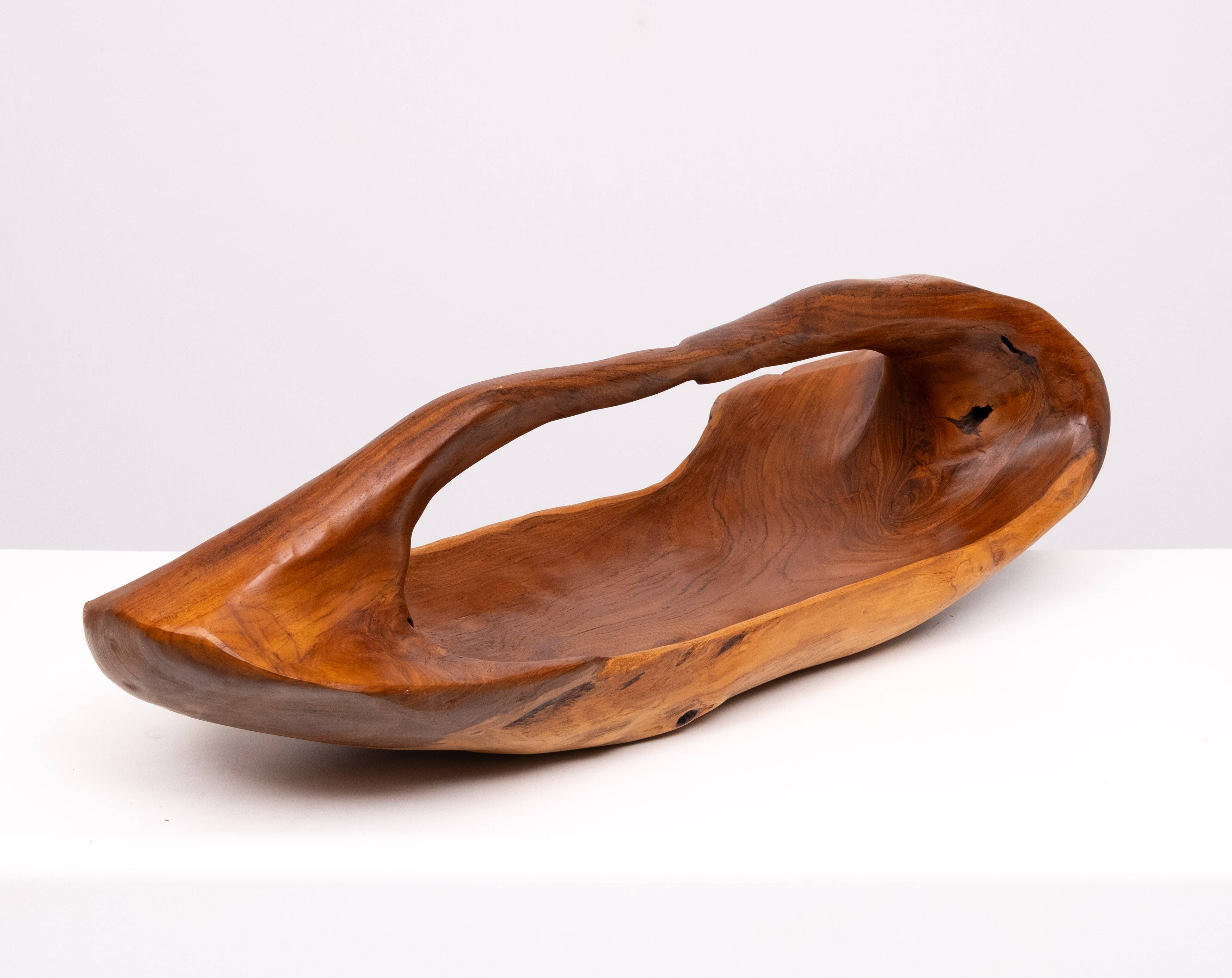 Large Carved Olive Wood Fruit basket 1970s