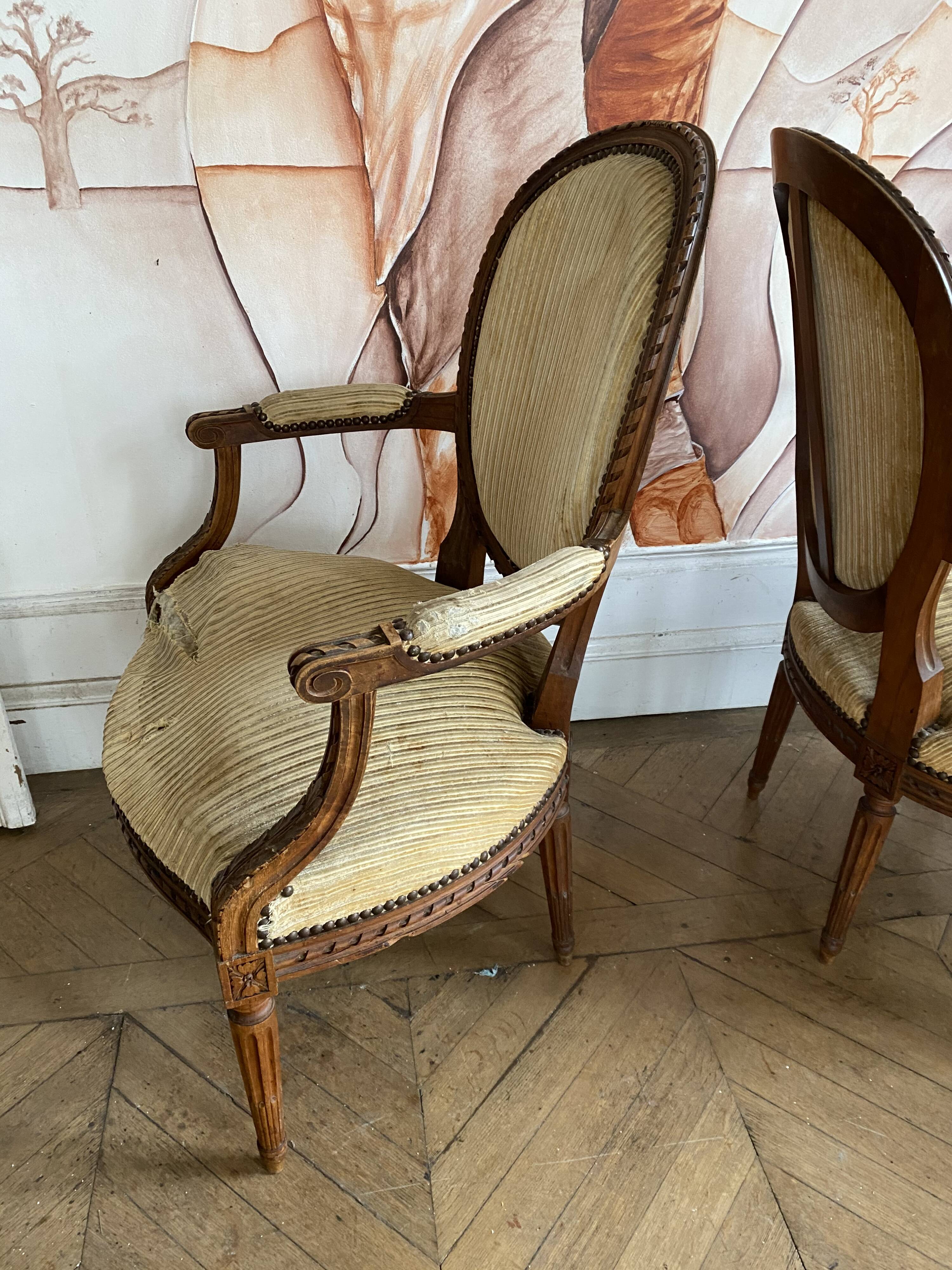 Pair of armchair medallion Louis 16 period