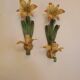 Floral single-arm wall lights, wall sconces, toleware, French vintage enamel.