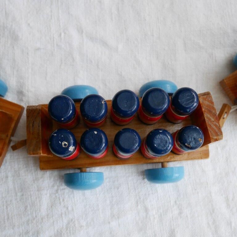 Wooden train with soldiers