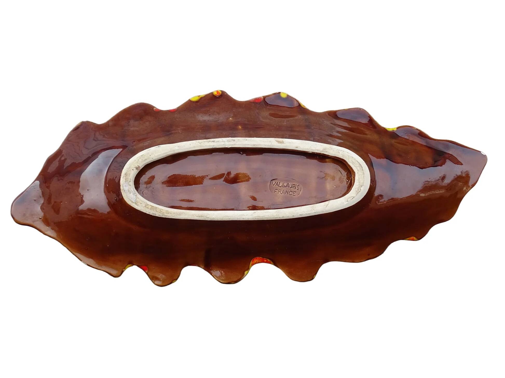 Grand bol vintage français en faïence de Vallauris, en forme de feuille