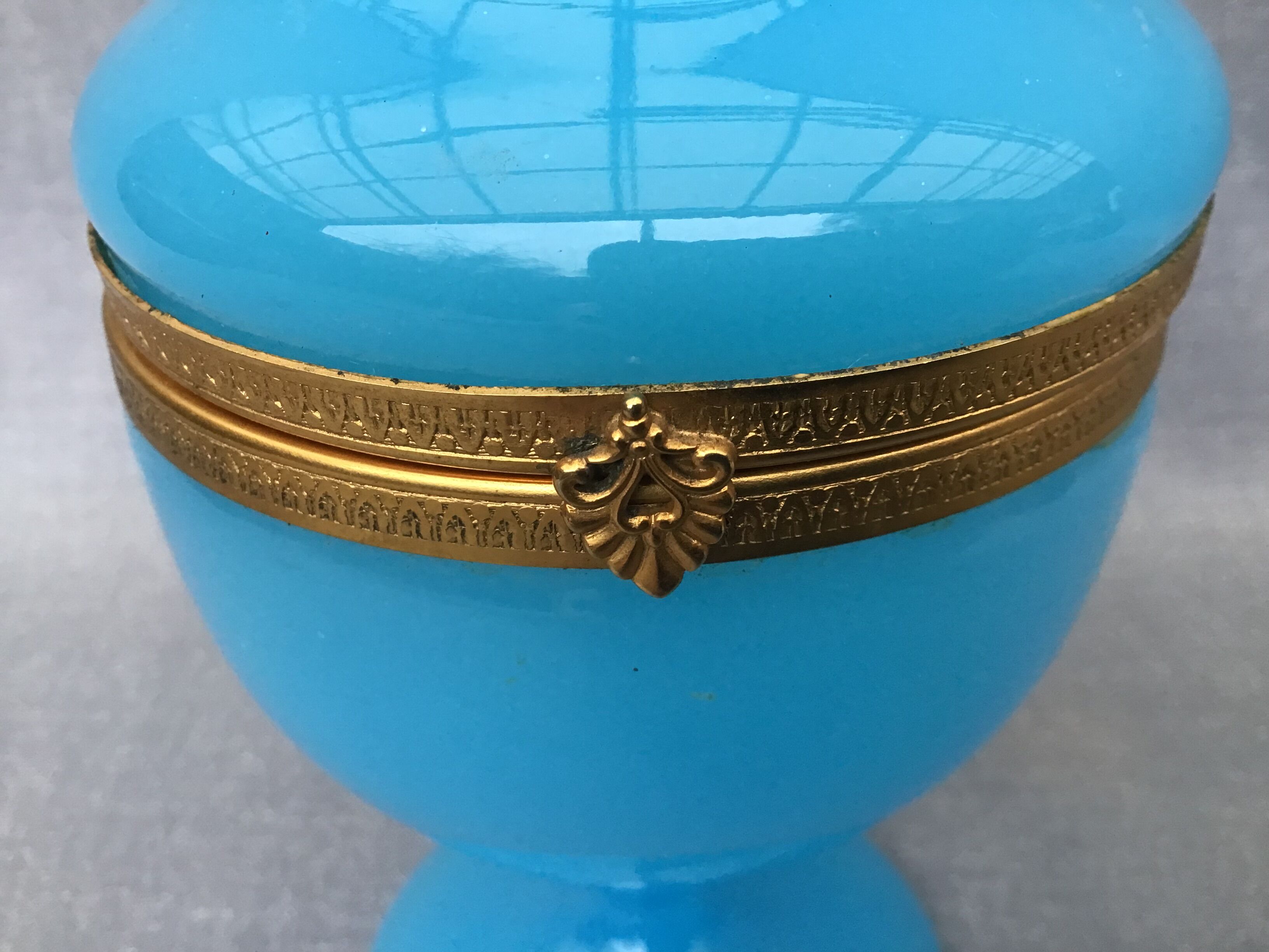 Blue Florentine opaline box gilded metal frame