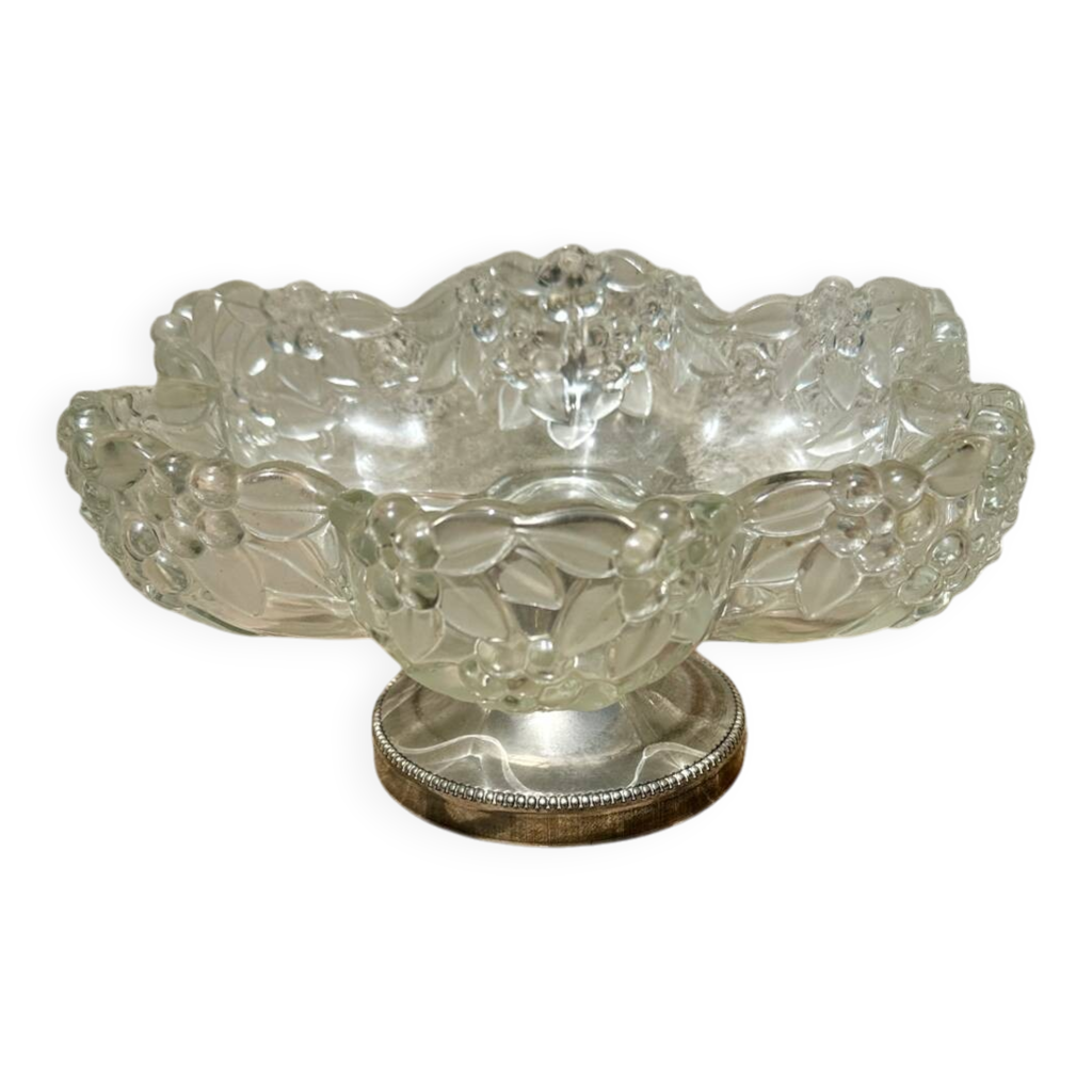 Coupe En Verre Moulé Ancienne – Avec Pied En Régule – Vintage Français – Occasion – Pour Fruits Ou Décoration