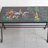 Vintage 1950 coffee table side table ceramic & metal hunting